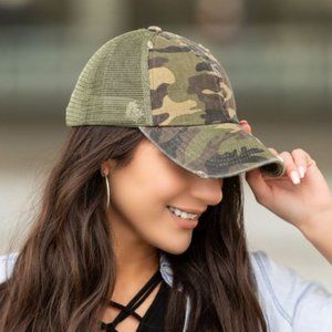 Camo Pony Tail Baseball Cap Hat